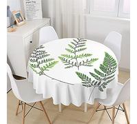 Chickw11 Tovaglia Rotonda Bianca con Stampa Piante Moderne, Impermeabile, Antimacchia, Riutilizzabile, in Poliestere, Decorazione da Tavolo Rotonda per Casa Giardino (Felci,180cm)