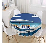 Chickw11 Tovaglia Rotonda in Poliestere, Impermeabile, Antimacchia, Lavabile Tovaglia Mare Fantasia Onde - Adatto per la Decorazione Casa Cucina, Varie Misure (Vacanza,100cm)