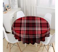 Chickw11 Tovaglia Rotonda in Poliestere, Tovaglia di Stampa Classico Plaid retrò, Impermeabile e Antimacchia, Lusso, Riutilizzabile per Decorazione Tavolo Casa Cucina (Rosso,180cm)