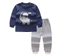 Chickwin 2 Pezzi Pigiama a Maniche Lunghe per Ragazzi e Ragazze Pajama Set 100% Cotone Bambine Ragazzi aeromobili Stampa Pigiama Set, Regalo per Bambini 1-7 Anni (Elefante,100cm)