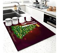 Chickwin 3D Buon Natale Tappetino Scolapiatti, Scolapiatti Assorbente, Tappetino Macchina Caffe Antiscivolo, Tappetini Bancone Cucina Asciugatura Rapida, Accessori Cucina (Albero di Natale 7,50x60cm)