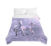 Chickwin 3D Cavallo Trapuntino Estivo Copriletto Trapuntato Matrimoniale Singolo, Goffrato Autunno Coperta Primaverile Trapunta Coperta Leggera per Camera da Letto (Grigio Porpora,200x230cm)