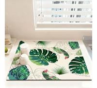 Chickwin 3D Piante Verdi Tappetino Scolapiatti, Scolapiatti Assorbente, Tappetino Macchina Caffe Antiscivolo, Tappetini Bancone Cucina Asciugatura Rapida, Accessori Cucina (Monstera 2,50x60cm)