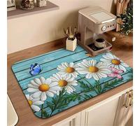 Chickwin 3D Venature Legno Tappetino Scolapiatti,Scolapiatti Assorbente,Tappetino Macchina Caffe Antiscivolo,Tappetini Bancone Cucina Asciugatura Rapida,Accessori Cucina (Blu,50x80cm)