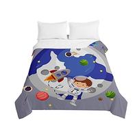 Chickwin Bambino Trapuntino Copriletto Trapuntato Matrimoniale Singolo, Universo Goffrato Autunno Coperta Primaverile Estivo Trapunta Coperta Leggera per Camera da Letto (razzo blu,100x150cm)
