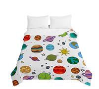 Chickwin Bambino Trapuntino Copriletto Trapuntato Matrimoniale Singolo, Universo Goffrato Autunno Coperta Primaverile Estivo Trapunta Coperta Leggera per Camera da Letto (pianeta bianco,180x220cm)