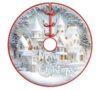 Chickwin Base Albero di Natale 90cm Gonna Albero di Natale, Peluche Tappeto Albero di Natale Rosso Decorazioni Albero Natale Tappeti per Natale Decorazioni Casa (120cm/47.2’’,Castello Neve)
