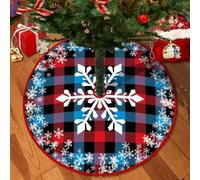 Chickwin Base Albero di Natale Stampa 3D, Rosso Gonna Albero Pelo Corto Tappeto, 2025 Nuovo Inverno Tappeti per Decorazioni delle Feste di Capodanno (Plaid Blu Rosso 0A,120cm)