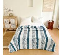 Chickwin Coperta Flanella, Stile Striscia 4.5 TOG Coperta Plaid Calda Invernale Copriletto Microfibra Morbida per Letto Divano, Singolo Matrimoniale Una Piazza e Mezza (Blu,100x150cm)