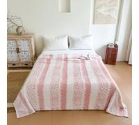 Chickwin Coperta Flanella, Stile Striscia 4.5 TOG Coperta Plaid Calda Invernale Copriletto Microfibra Morbida per Letto Divano, Singolo Matrimoniale Una Piazza e Mezza (Rosa,180x200cm)
