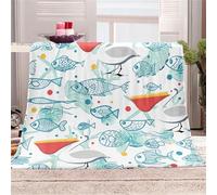 Chickwin Coperta Plaid Pile Flanella con Stampa Oceano Singolo Matrimoniale 3D Calda Coperta Fluffy Copridivano Microfibra Morbida Invernale Coperte Trapunta Divano (150x180cm,Pesce Fumetto)