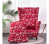 Chickwin Copripoltrona con Orecchie, Copripoltrona 1 Posto Antiscivolo, Stampa Natalizia 2 Pezzi Copri Poltrona con Braccioli, Copri Poltrona Lavabile (Rosso 3)