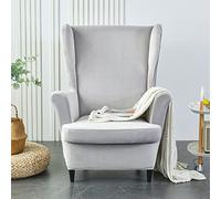 Chickwin Copripoltrona con Orecchie, Copripoltrona 1 Posto Lavabile, Peluche Tinta Unita 2 Pezzi Copri Poltrona con Braccioli, Copri Poltrona Antiscivolo (Grigio Chiaro)