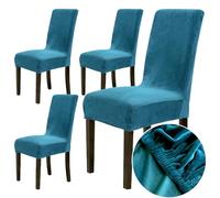 Chickwin Coprisedie con Schienale Elasticzzato, Velluto Moderno Tinta Unita Protettiva Coprisedile Sala da Pranzo Hotel Cerimonia Banchetto Lavabile Wedding Party Decor (4 Pezzi,Blu verde)