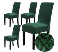 Chickwin Coprisedie con Schienale Elasticzzato, Velluto Moderno Tinta Unita Protettiva Coprisedile Sala da Pranzo Hotel Cerimonia Banchetto Lavabile Wedding Party Decor (4 Pezzi,Verde scuro)