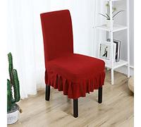 Chickwin Coprisedie Elasticizzato con Gonna, Coprisedia Velluto con Schienale 1 2 4 6 8 Pezzi, Fodere per Sedie da Pranzo Fodere Coprisedia per Matrimonio Ristorante (6 Pezzi,Rosso)