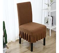 Chickwin Coprisedie Elasticizzato con Gonna, Coprisedia Velluto con Schienale 1 2 4 6 8 Pezzi, Fodere per Sedie da Pranzo Fodere Coprisedia per Matrimonio Ristorante (8 Pezzi,Colore caffè)