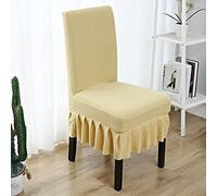 Chickwin Coprisedie Elasticizzato con Gonna, Coprisedia Velluto con Schienale 1 2 4 6 8 Pezzi, Fodere per Sedie da Pranzo Fodere Coprisedia per Matrimonio Ristorante (8 Pezzi,Giallo)