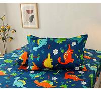 Chickwin Elastic Lenzuolo sotto Coprimaterasso Cartoni Animati Stampa, 100% Microfibra Materiale per Lenzuolo profondità 30cm - Letto Singolo Doppio - Vari Stile (Dinosauro Blu,2 Federe(48x74 cm))