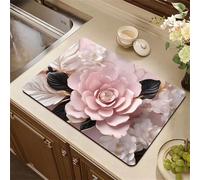 Chickwin Floreale Rosa 3D Tappetino Scolapiatti,Scolapiatti Assorbente,Tappetino Macchina Caffe Antiscivolo,Tappetini Bancone Cucina Asciugatura Rapida,Accessori Cucina (Rosa,50x60cm)