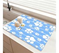 Chickwin Graziosi Tappetino Scolapiatti, Motivi a Forma di Zampa Scolapiatti Assorbente, Tappetino Macchina Caffe con Supporto in Gomma Antiscivolo, Tappetini Bancone Cucina (Blu,50x60cm)