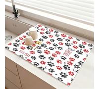 Chickwin Graziosi Tappetino Scolapiatti, Motivi a Forma di Zampa Scolapiatti Assorbente, Tappetino Macchina Caffe con Supporto in Gomma Antiscivolo, Tappetini Bancone Cucina (Rosso,60x60cm)