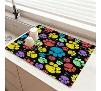 Chickwin Graziosi Tappetino Scolapiatti, Motivi a Forma di Zampa Scolapiatti Assorbente, Tappetino Macchina Caffe con Supporto in Gomma Antiscivolo, Tappetini Bancone Cucina (Nero,50x60cm)