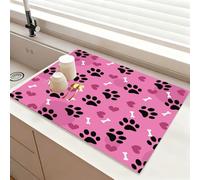 Chickwin Graziosi Tappetino Scolapiatti, Motivi a Forma di Zampa Scolapiatti Assorbente, Tappetino Macchina Caffe con Supporto in Gomma Antiscivolo, Tappetini Bancone Cucina (Rosa,40x50cm)