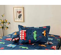 Chickwin, lenzuola con angoli stampati, 100% Microfibra, per letto matrimoniale, king size, per una tasca profonda 30 cm, resistente allo scolorimento, facile da pulire (Macchina Blu, 2 federe)