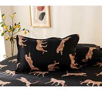 Chickwin lenzuola con angoli stampati, 100% Microfibra, per letto matrimoniale, king size, per una tasca profonda 30 cm, resistente allo scolorimento, facile da pulire (leopardo nero, 2 federe)