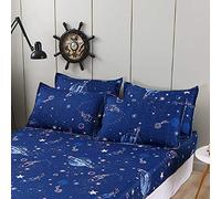 Chickwin, lenzuolo con angoli stampati, 100% Microfibra, per letto matrimoniale, king size, per una tasca profonda 30 cm, resistente allo scolorimento, facile da pulire (spazio blu, 2 federe)