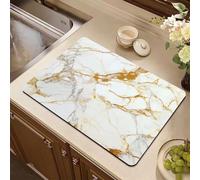 Chickwin Moderno Tappetino Scolapiatti, Motivo Marmoreo Scolapiatti Assorbente, Tappetino Macchina Caffe con Supporto in Gomma Antiscivolo, Tappetini Bancone Cucina Asciugatura (Bianco,50x60cm)