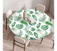 Chickwin Nappe Ronde Extérieur avec Bord Élastique, Anti-Taches Lavable, Motif de Plantes Tropicales Vertes Couverture de Table Décoration de Cuisine, Fêtes, Jardin, Pique-Niqe (Stile 2,120cm)