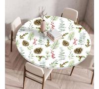 Chickwin Natalizia Tovaglia Rotondo Antimacchia con Bordo Elastico, 3D Toaglie Natale Stampa Aghi di Pino e Pigne, Copritavolo Lavabile Antiscivolo Cucina Feste Interni ed Esterni (Stile 2,100cm)