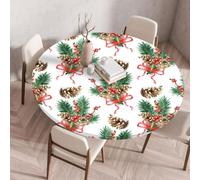 Chickwin Natalizia Tovaglia Rotondo Antimacchia con Bordo Elastico, 3D Toaglie Natale Stampa Aghi di Pino e Pigne, Copritavolo Lavabile Antiscivolo Cucina Feste Interni ed Esterni (Stile 5,100cm)