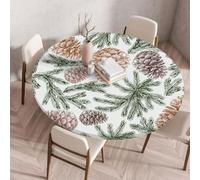 Chickwin Natalizia Tovaglia Rotondo Antimacchia con Bordo Elastico, 3D Toaglie Natale Stampa Aghi di Pino e Pigne, Copritavolo Lavabile Antiscivolo Cucina Feste Interni ed Esterni (Stile 4,100cm)