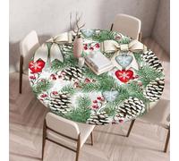 Chickwin Natalizia Tovaglia Rotondo Antimacchia con Bordo Elastico, 3D Toaglie Natale Stampa Aghi di Pino e Pigne, Copritavolo Lavabile Antiscivolo Cucina Feste Interni ed Esterni (Stile 6,100cm)