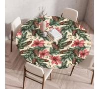 Chickwin Natalizia Tovaglia Rotondo Antimacchia con Bordo Elastico, 3D Toaglie Natale Stampa Aghi di Pino e Pigne, Copritavolo Lavabile Antiscivolo Cucina Feste Interni ed Esterni (Stile 3,100cm)