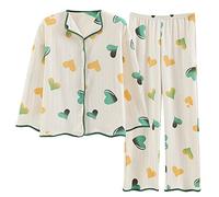 Chickwin Pigiama Donna Invernale in Cotone a Maniche Lunghe Caldo Morbido Moda Pigiami in Due Pezzi, Set Pigiama da Donna Scollo a V con Bottoni e Pantaloni