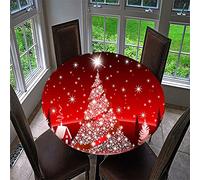 Chickwin Rotonda Tovaglia Natalizia con Bordo Elastico, Tovaglia con Stampa Natalizia Rossa da Sogno Copritavolo Impermeabile Antiscivolo per Cucina, Interno e Esterno (100cm,Albero di Natale F)