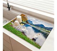 Chickwin Stampa di Cigno Animale Tappetino Scolapiatti,Scolapiatti Assorbente,Tappetino Macchina Caffe Antiscivolo,Tappetini Bancone Cucina Asciugatura Rapida,Accessori Cucina (Paesaggio,50x50cm)