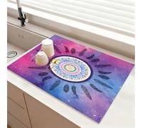 Chickwin Stampa Piuma Sfumata Tappetino Scolapiatti,Scolapiatti Assorbente,Tappetino Macchina Caffe Antiscivolo,Tappetini Bancone Cucina Asciugatura Rapida,Accessori Cucina (Blu Viola,40x50cm)