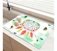 Chickwin Stampa Piuma Sfumata Tappetino Scolapiatti,Scolapiatti Assorbente,Tappetino Macchina Caffe Antiscivolo,Tappetini Bancone Cucina Asciugatura Rapida,Accessori Cucina (Verde,50x60cm)