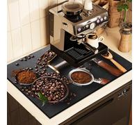 Chickwin Tappetino Scolapiatti Motivo a Chicco di caffè, Scolapiatti Assorbente, Tappetino Macchina Caffe con Supporto in Gomma Antiscivolo, Tappetini Bancone Cucina Asciugatura (Nero 1,30x40cm)