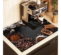 Chickwin Tappetino Scolapiatti Motivo a Chicco di caffè, Scolapiatti Assorbente, Tappetino Macchina Caffe con Supporto in Gomma Antiscivolo, Tappetini Bancone Cucina Asciugatura (Nero 8,50x80cm)