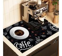 Chickwin Tappetino Scolapiatti Motivo a Chicco di caffè, Scolapiatti Assorbente, Tappetino Macchina Caffe con Supporto in Gomma Antiscivolo, Tappetini Bancone Cucina Asciugatura (Nero 7,30x40cm)