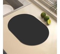 Chickwin Tappetino Scolapiatti, Ovale Tinta Unita Scolapiatti Assorbente, Tappetino Macchina Caffe con Supporto in Gomma Antiscivolo, Tappetini Bancone Cucina Asciugatura Rapida (Nero,30x40cm)
