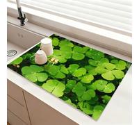 Chickwin Tappetino Scolapiatti, Scolapiatti Assorbente, Tappetino Macchina Caffe con Supporto in Gomma Antiscivolo, Motivo a Quadrifoglio Tappetini Bancone Cucina Asciugatura (Verde,40x50cm)