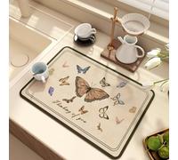 Chickwin Tappetino Scolapiatti, Scolapiatti Assorbente, Tappetino Macchina Caffe con Supporto in Gomma Antiscivolo, Tema Farfalla Nordica Tappetini Bancone Cucina Asciugatura (Beige 6,50x80cm)