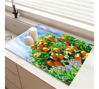 Chickwin Tappetino Scolapiatti,Scolapiatti Assorbente,Tappetino Macchina Caffe con Supporto in Gomma Antiscivolo,Simpatico Motivo Arancione Tappetini Bancone Cucina Asciugatura (Blu 2,50x60cm)